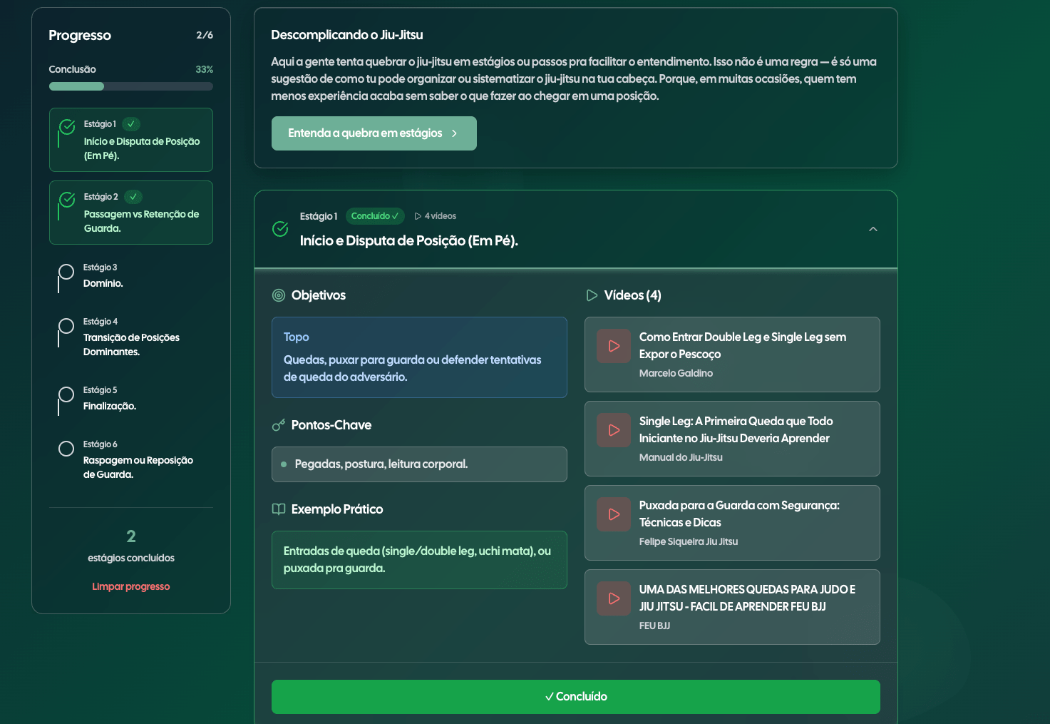 Lições BJJ Space - Pensamento sistemático de Jiu-Jitsu com explicações e vídeos do YouTube para iniciantes